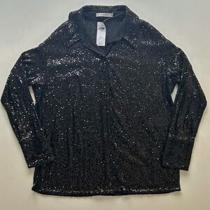 Abercrombie & Fitch Black Sequin Button-Down Shirt Collared Split Hem Size S NWT